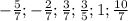 -\frac{5}{7} ;-\frac{2}{7} ;\frac{3}{7} ;\frac{3}{5} ;1;\frac{10}{7}