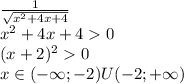 \frac{1}{\sqrt{x^2+4x+4} } \\x^2+4x+40\\(x+2)^20\\x \in (-\infty ; -2) U (-2;+\infty)