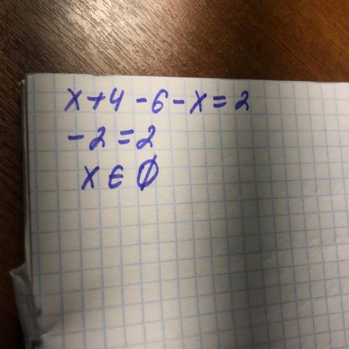 Розв'язати рівняння: х + 4 - 6 – х = 2 За до ОДЗ нужно​