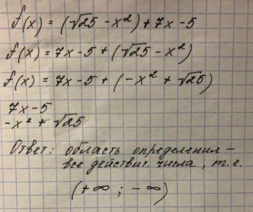 8. Найдите область определения функции f(x)=(корень из 25-х2) + 7-х-5