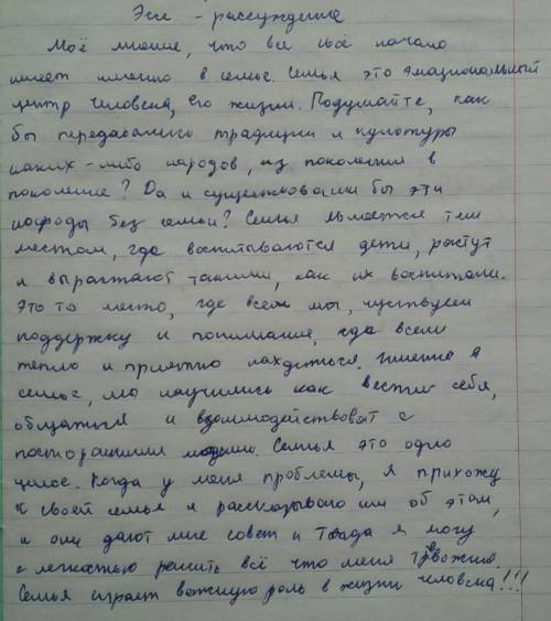 Напишите эссе-рассуждение на тему Роль семь в жизни человека.​