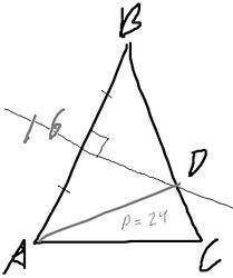 Серединный перпендикуляр к боковой стороне AB равнобедренного треугольника ABC, пересикает сторону B