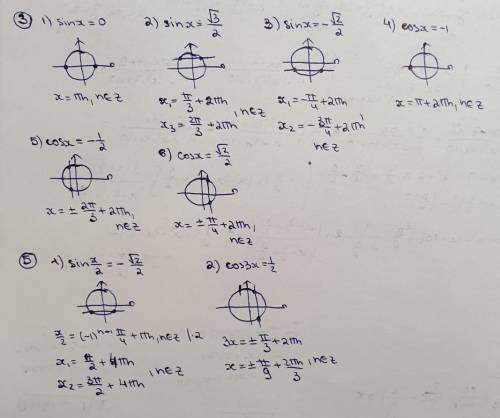 Матиматика тригонометрические уравнения. № 3; 5(рівняння sin x = a, cos x = a), №2; 4(рівняння tg x