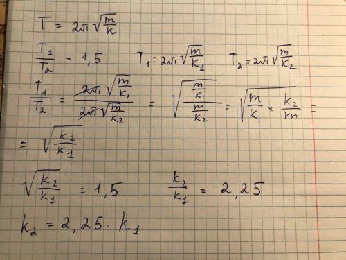 Период колебаний груза, подвешенного на пружине, необходимо уменьшить в 1,5 раз(-а). Определи, во ск