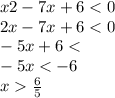 x2 - 7x + 6 < 0 \\ 2x - 7x + 6 < 0 \\ - 5x + 6 < \\ - 5x < - 6 \\ x \frac{6}{5}