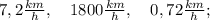 7,2 \frac{km}{h}, \quad 1800 \frac{km}{h}, \quad 0,72 \frac{km}{h};