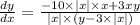 \frac{dy}{dx} = \frac{ - 10 \times |x| \times x + 3xy}{ | x| \times (y - 3 \times |x|)}