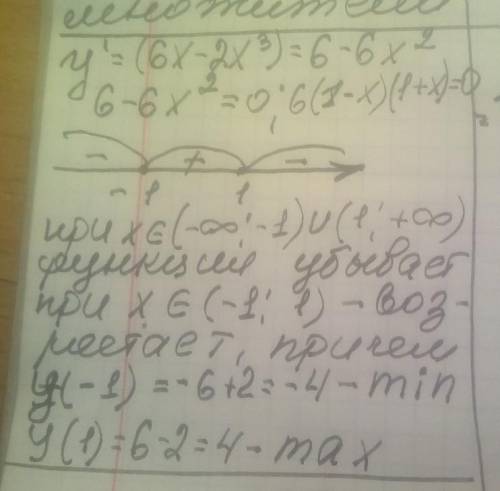 Y=6x-2x^3 найти промижуток манатоности