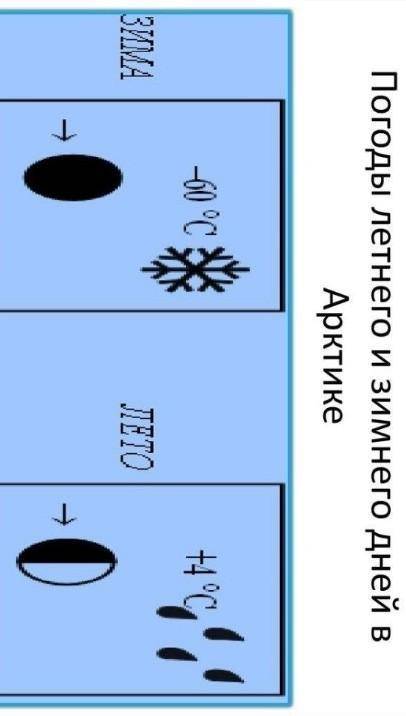 Составь с условных знаков карточки погоды зимнегои летнего дня в Арктике