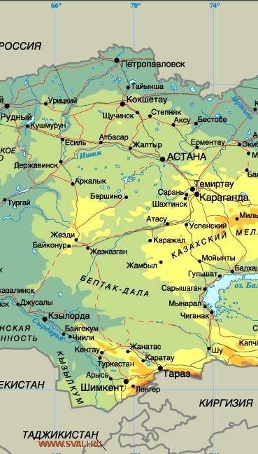 4. Найди и подпиши на контурной карте Казахстана моря, озёра и реки.640)GS7040Масштаб 1:8 000 00050​