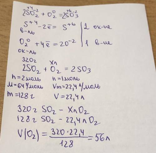 Обчисліть об'єм кисню (н.у.), потрібний для окиснення 320г сульфур(IV) оксиду до сульфур(VI) оксиду.