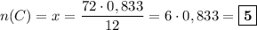 n(C) = x = \dfrac{72\cdot 0,833}{12} = 6\cdot 0,833 = \boxed{\textbf{5}}