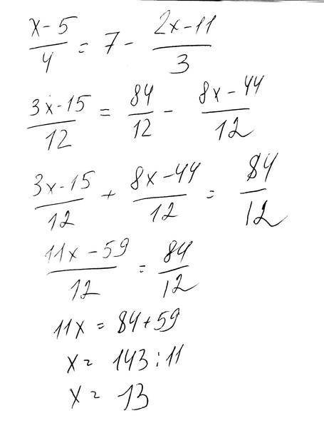 Решите уровнение x-5/4=7-2x-11/3​