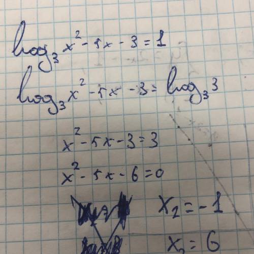 Log ( 3 ) (x ^ { 2 } -5x-3)=1​