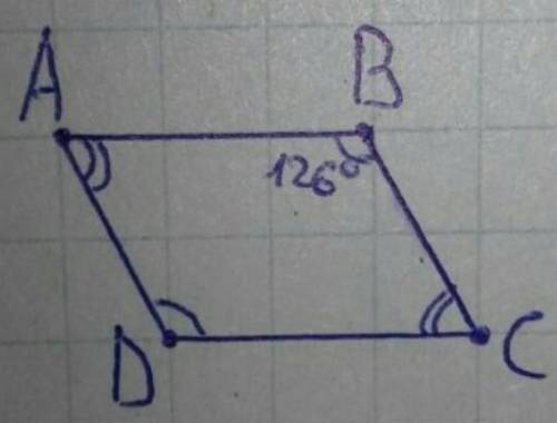 Найти углы параллелограмма abcd если сумма углов A и B равна 126