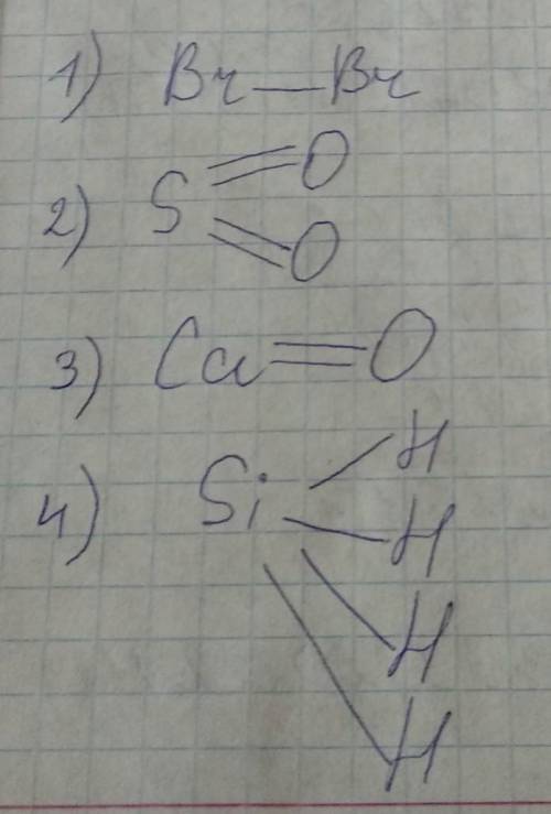 Складіть електронні та структурні формули a)br2 б) so2 в)caO г) siH4​