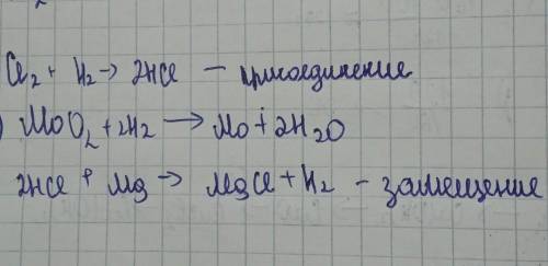 Напишите реакцию взаимодействия: водорода с хлором (хлор в полученном соединении одновалентен); водо