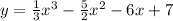 y = \frac{1}{3} {x}^{3} - \frac{5}{2} {x}^{2} - 6x + 7