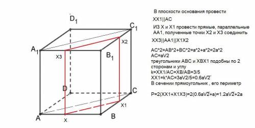 Точка X делит ребро AB куба ABCDA1B1C1D1 в отношении AX: XB = 2: 3. Постройте сечение этого куба пло