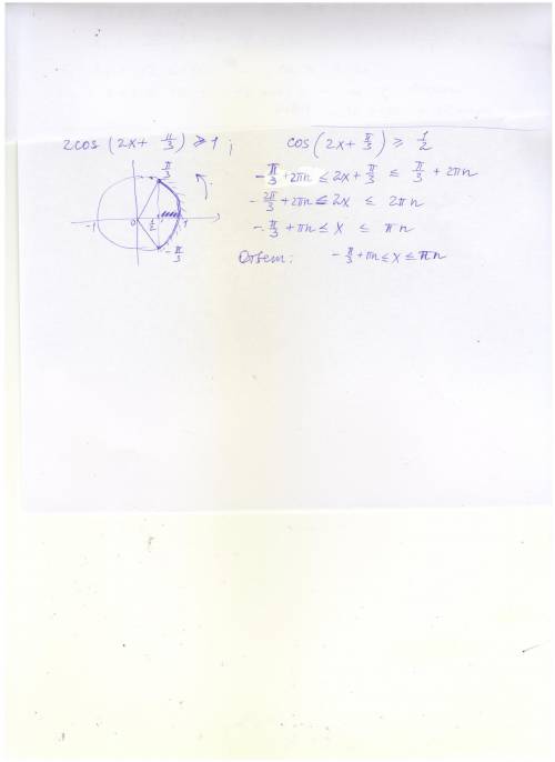 Решите неравенство 2cos(2x-π/ 3) ≥ 1