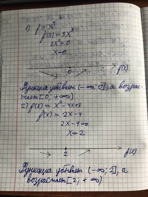 Знайти проміжки зростання і спадання функції: f (x) = x^4f (x)= x^2 - 4x + 3