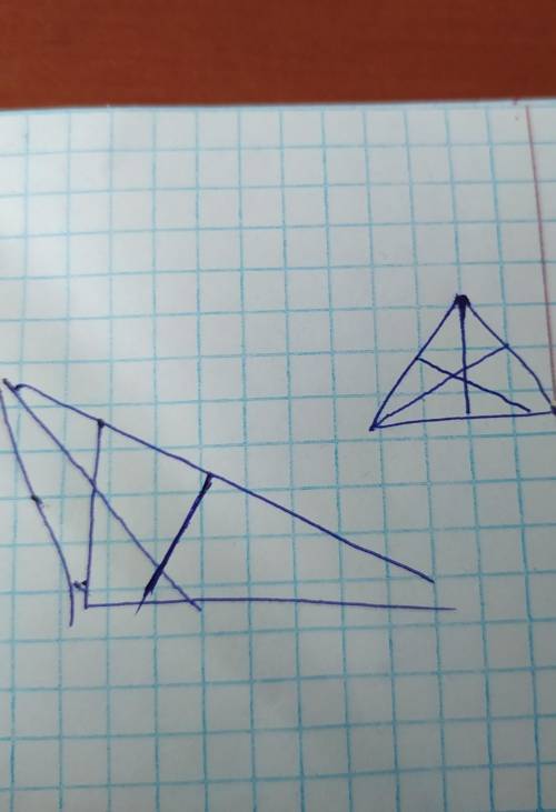 На листе А4 построить два треугольника (остроугольный и тупоугольный). В каждом треугольнике, исполь