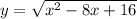 y = \sqrt{ {x}^{2} - 8x + 16 }