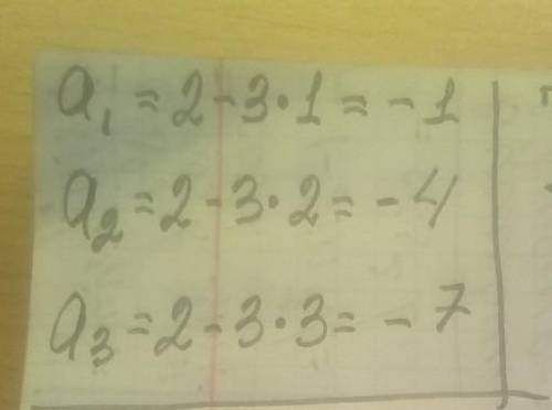 Запишите первых три члена последовательности, заданнойформулой аn = 2 – 3n. ​