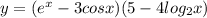 y = ( {e}^{x} - 3cosx)(5 - 4 log_{2}x)