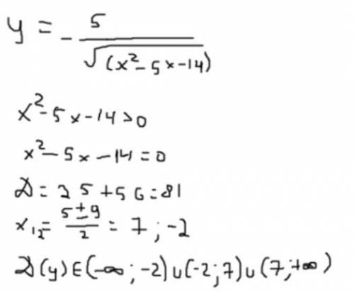 Найдите область определения y= - 5/корень из(х^2-5x-14)
