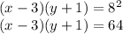 (x - 3)(y + 1) = {8}^{2} \\(x - 3)(y + 1) = 64 \\