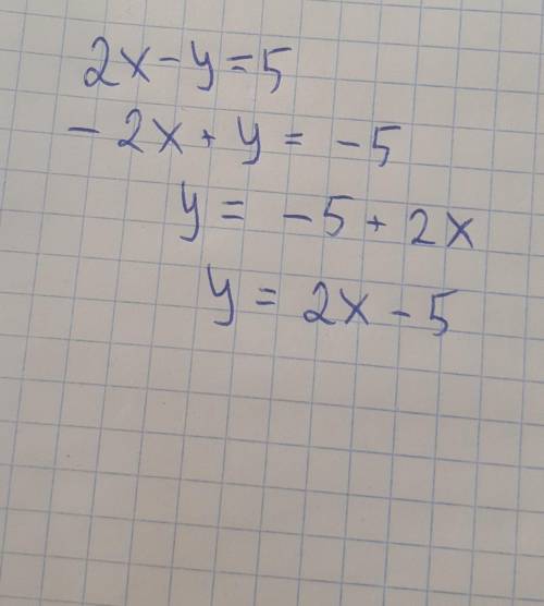 2 Выразите переменную у через переменную х в выражении: 2x - y = 5