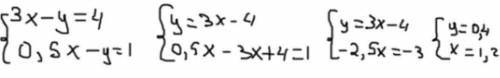 Решите графическим методом систему уравнений 3х-у=4 0,5х-у=-1