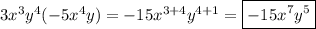 3x^3y^4(-5x^4y)=-15x^{3+4}y^{4+1}=\boxed{-15x^7y^5}