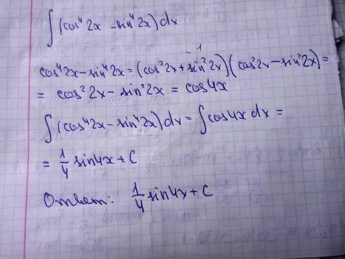 Интеграл (cos^4 2x-sin^4 2x)dx