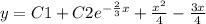 y = C1 + C2 {e}^{ - \frac{2}{3} x} + \frac{ {x}^{2} }{4} - \frac{3x}{4} \\