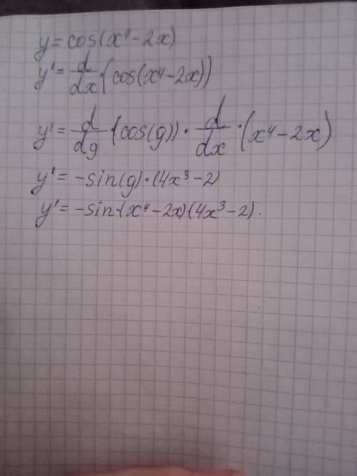 Найти производную y = cos (x^4 – 2x)С объяснением.