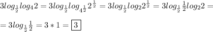 3log_{\frac{1}{2}}log_{4}2=3log_{\frac{1}{2}} log_{4^{\frac{1}{2}}}2^{\frac{1}{2}}} =3log_{\frac{1}{2}}log_{2}2^{\frac{1}{2}}=3log_{\frac{1}{2}}\frac{1}{2}log_{2}2=\\\\=3log_{\frac{1}{2}}\frac{1}{2} =3*1=\boxed3