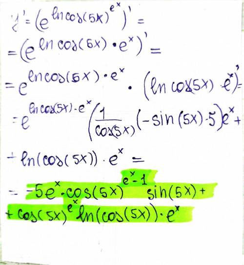 Найти производную y=(cos5x)^e^x