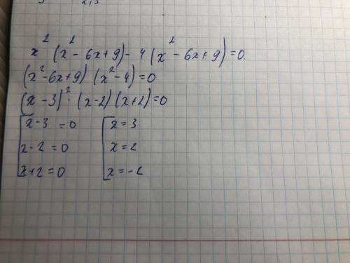 Решения уравнения x^2(x^2-6x+9)-4(x^2-6x+9)=0