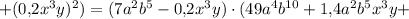 + (0{,}2x^3y)^2 ) = ( 7a^2b^5 - 0{,}2x^3y )\cdot ( 49a^4b^{10} + 1{,}4a^2b^5x^3y +