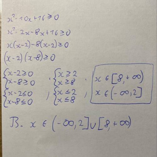 Решите уравнение x^2-10x+16>=0