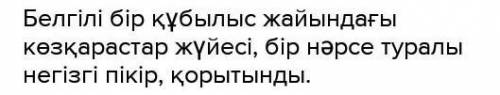 «Тұжырымдама» сөзінің анықтамасын тап. Белгілі бір құбылыс жайындағы көзқарастар жүйесі, бір нәрсе т