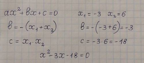 Составить квадратное уравнение по его корням: x1 = -3, x2 = 6 (С объяснением)