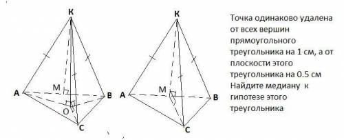 РЕШИТЕ точка однаково віддалена від усіх вершин прямокутного трикутника на 1 см а від площини цього
