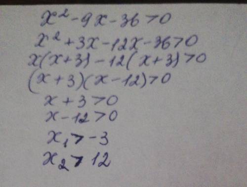 Розв'яжіть нерівність x^2-9x-36>0