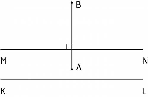 накресліть промені MN і KL та відрізок AB так, щоб промінь MN був паралельний променю KL і перпендик