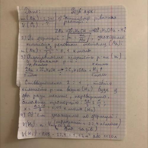 Знайти об'єм кисню, який виділяється при взаємодії 2,3 кг Na з C2H5OH