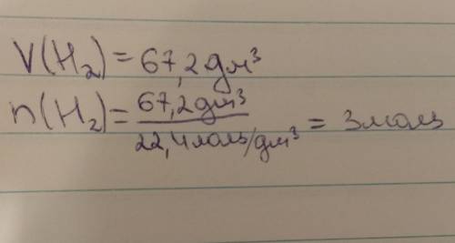 Яку кількість речовини становить водень H2 об'ємом 67,2 л?​