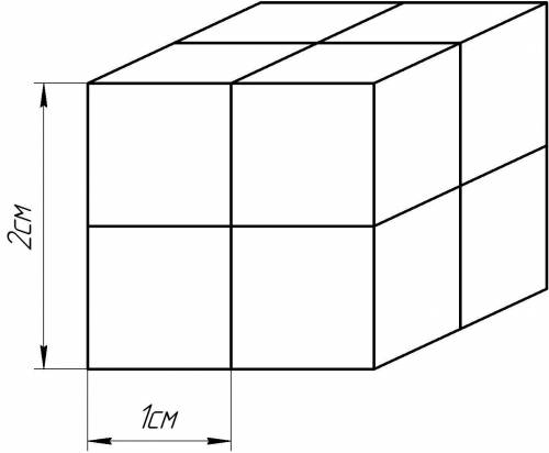 Із 8 однакових маленьких кубиків,ребро кожного з них дорівнює 1см,склали великий куб. Знайдіть ребро